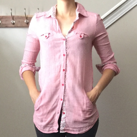 Zara Longsleeve Button-down Red Tunic With Pockets - Picture 6 of 15